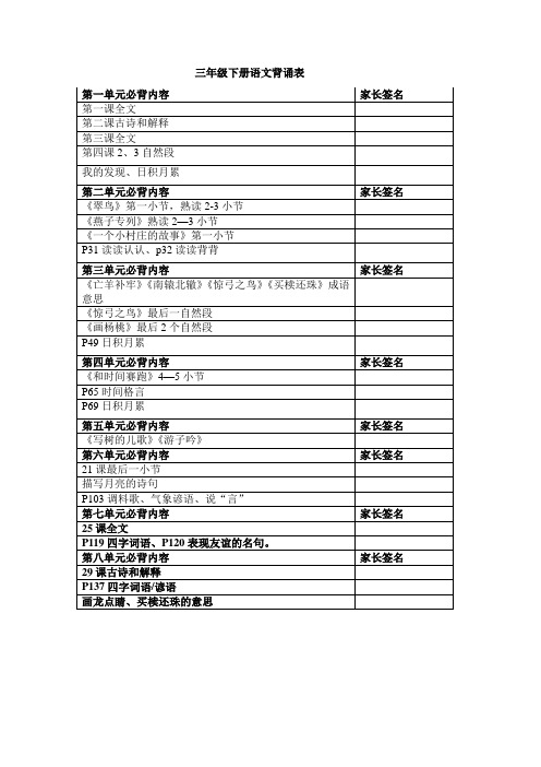 三下1-8单元背诵内容