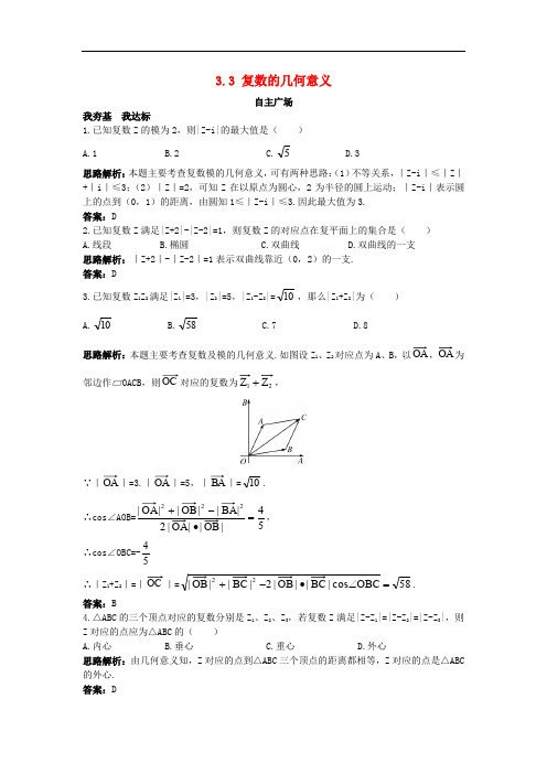 高中数学 第3章 数系的扩充与复数的引入 3.3 复数的几何意义自主练习 苏教版选修12