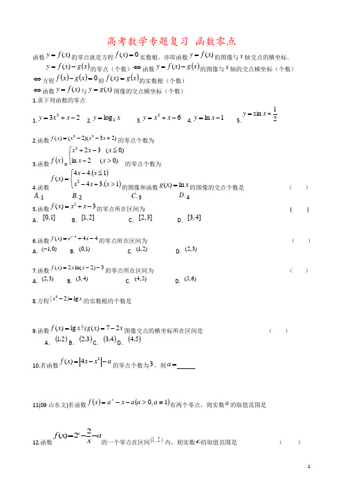 高考数学专题复习 函数零点