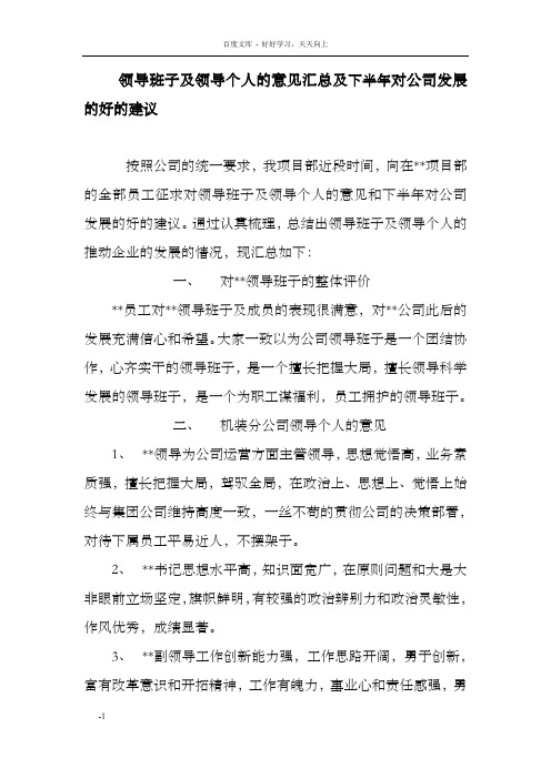 领导班子及领导个人的意见汇总