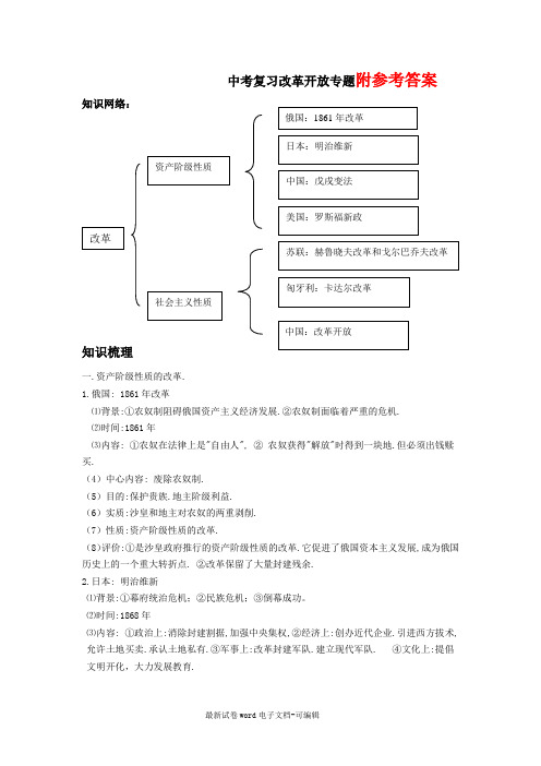 历史中考改革开放小专题