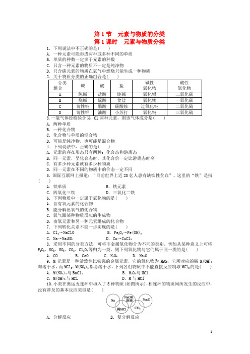 高中化学 2.1.1 元素与物质分类每课一练 鲁科版必修1(1)