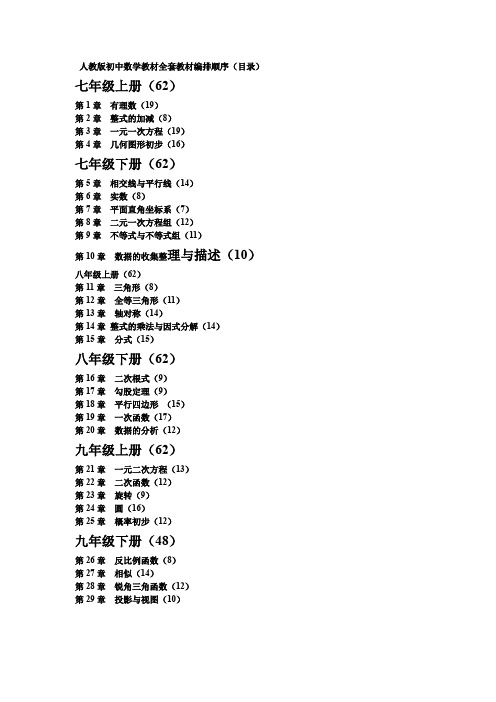 人教版初中数学教材全套教材编排顺序