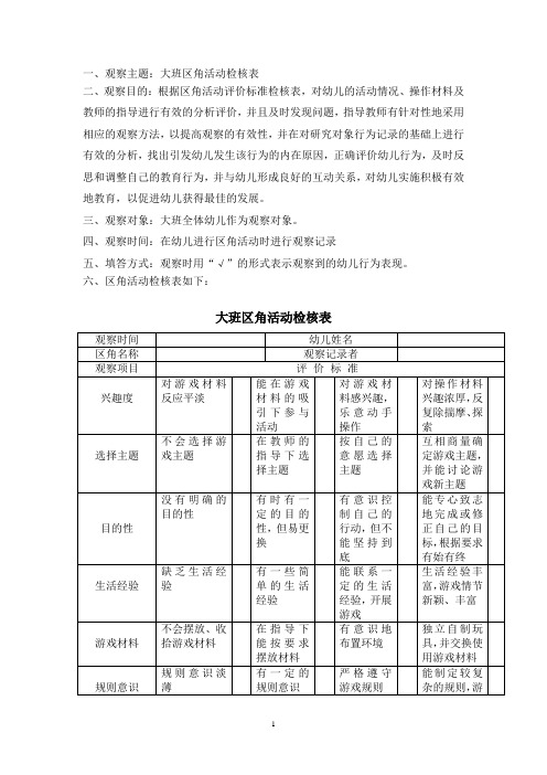 大班区角活动检核表