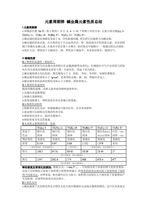 碱金属元素性质总结讲解