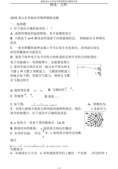 2020届山东省高考物理模拟试题附答案