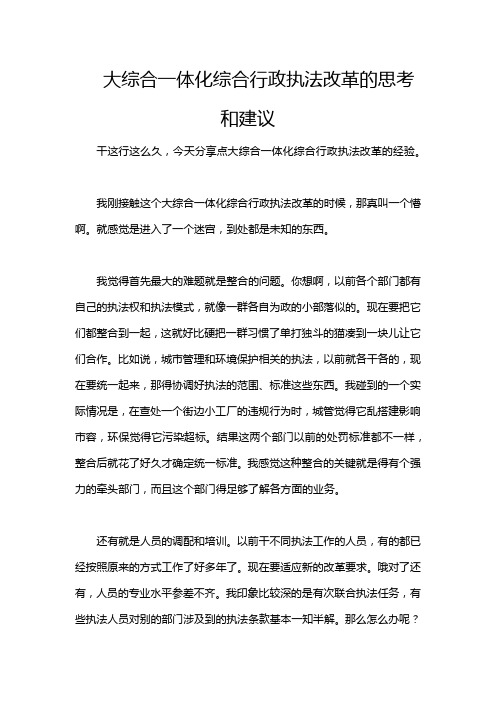 大综合一体化综合行政执法改革的思考和建议