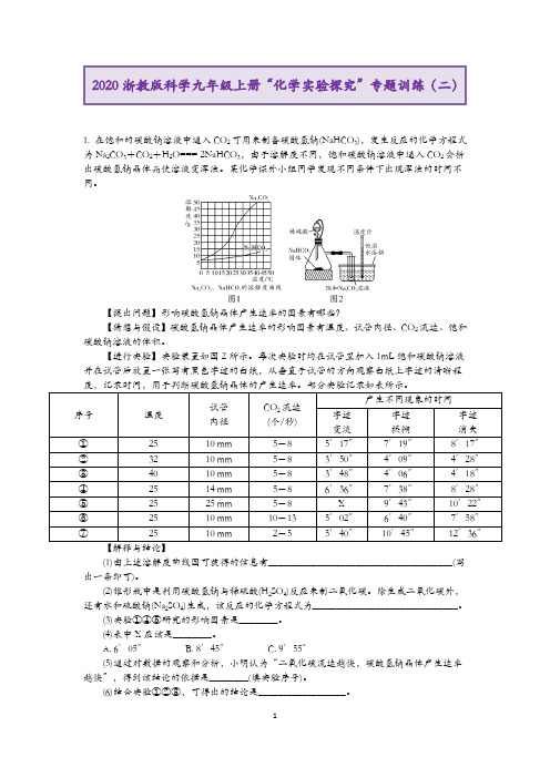 2020浙教版科学九年级上册“化学实验探究”专题训练(二)及答案