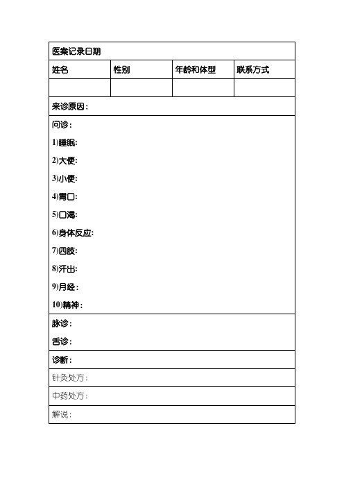 中医问诊单--常用模板