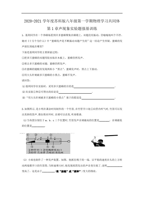 2020-2021学年度苏科版八年级第一学期物理学习共同体 第1章声现象实验题强基训练(无答案)