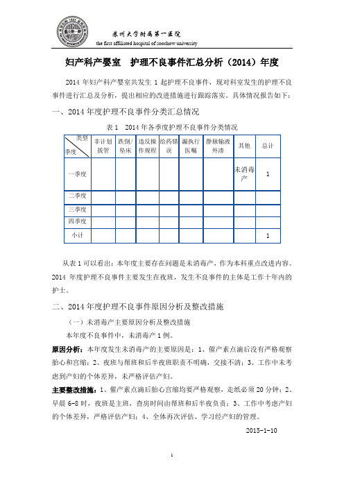 科室护理不良事件汇总分析模板(2014)