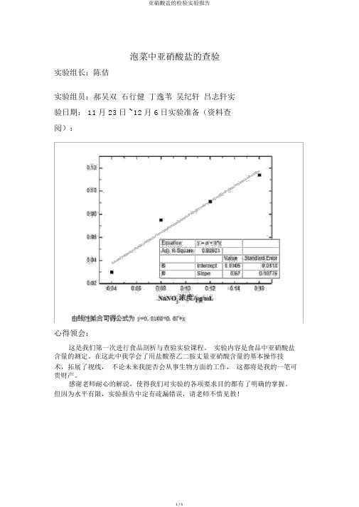 亚硝酸盐的检验实验报告