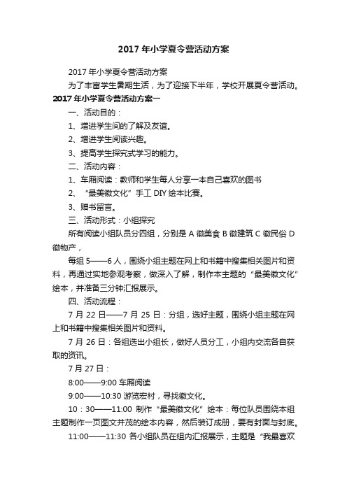 2017年小学夏令营活动方案