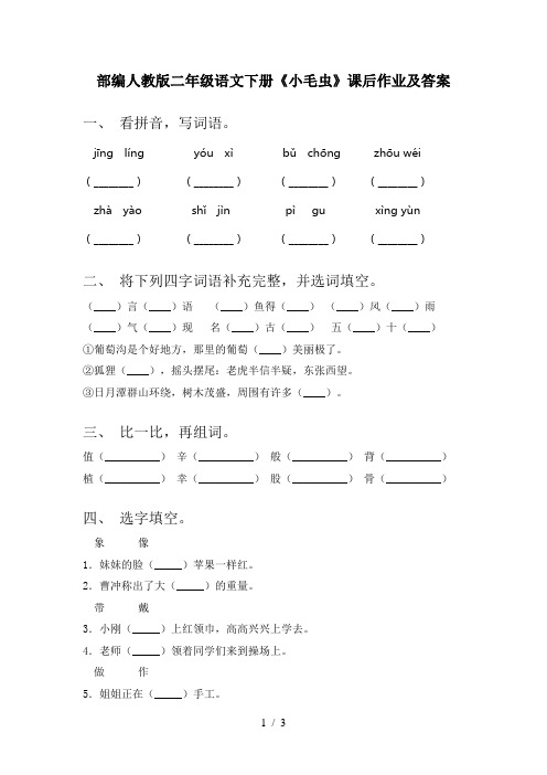 部编人教版二年级语文下册《小毛虫》课后作业及答案