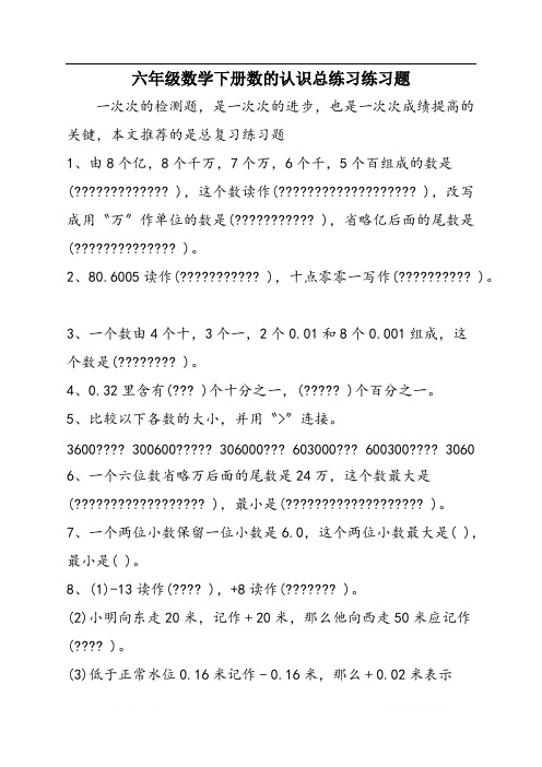 六年级数学下册数的认识总练习练习题