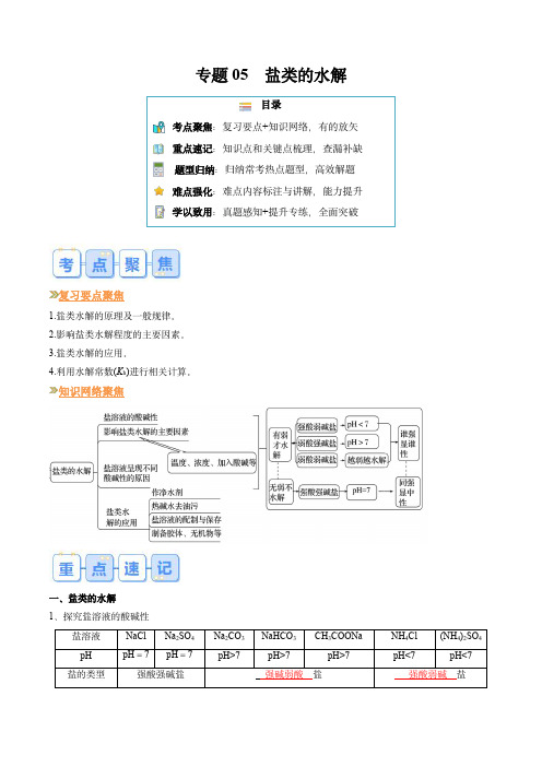 2024年人教版高二化学寒假提升专题05 盐类的水解(解析版)