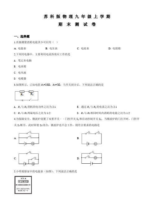 苏科版物理九年级上册《期末考试卷》(带答案)