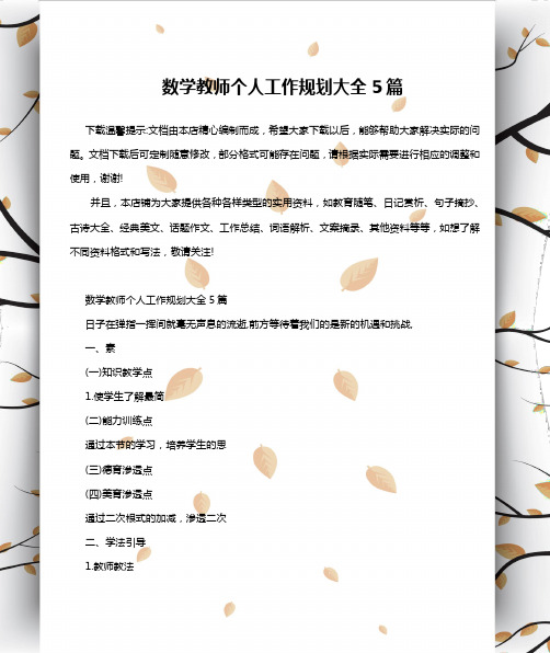 数学教师个人工作规划大全5篇