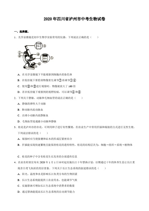 2020年四川省泸州市中考生物试卷(附答案)