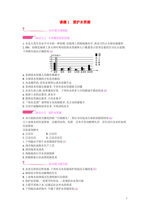 宿迁市九中九年级化学上册第四单元自然界的水课题1爱护水课时作业新版新人教版