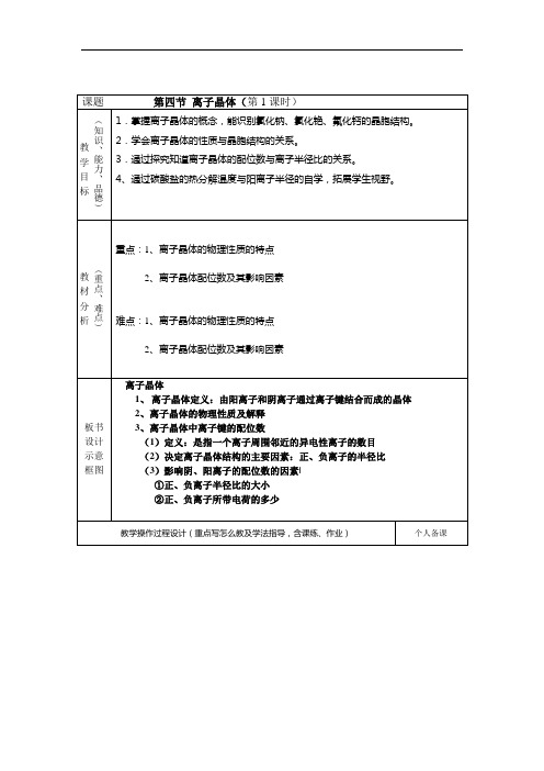 《第四节 离子晶体》教学设计(四川省县级优课)