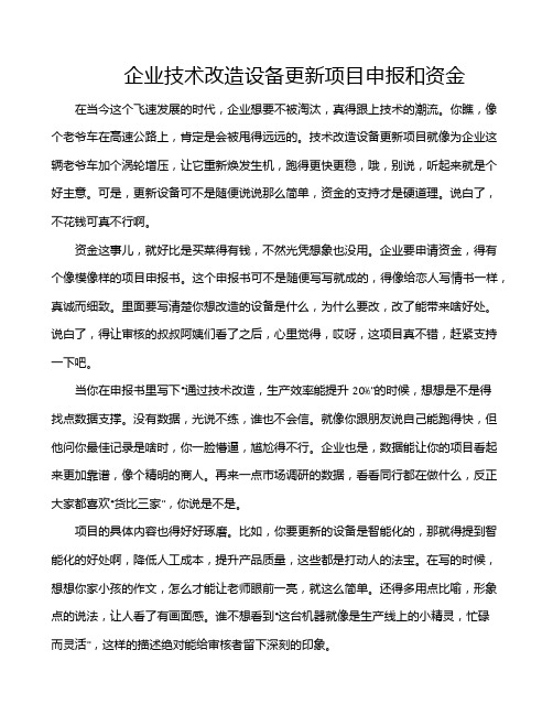 企业技术改造设备更新项目申报和资金