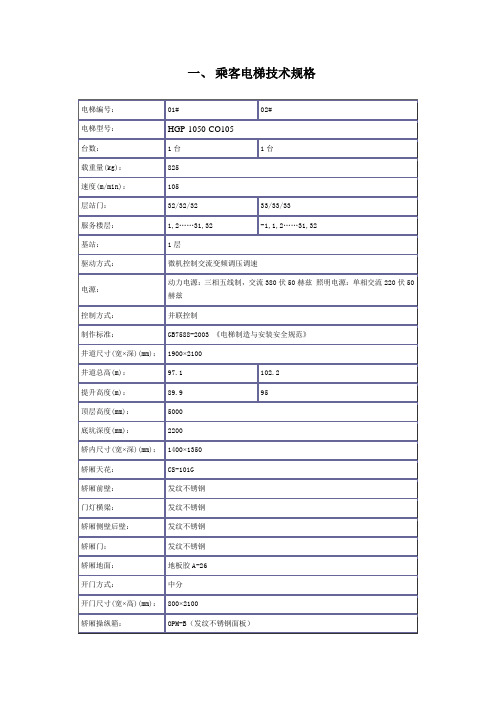 乘客电梯技术规格