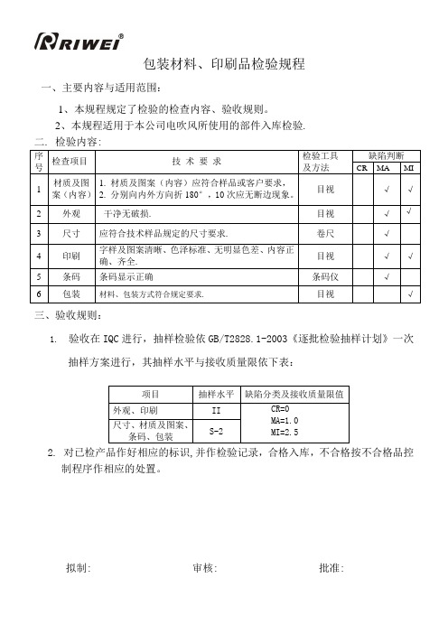 包装材料,印刷品检验规程