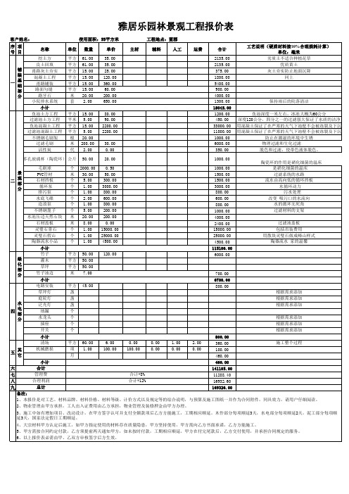 雅居乐园林景观工程报价表