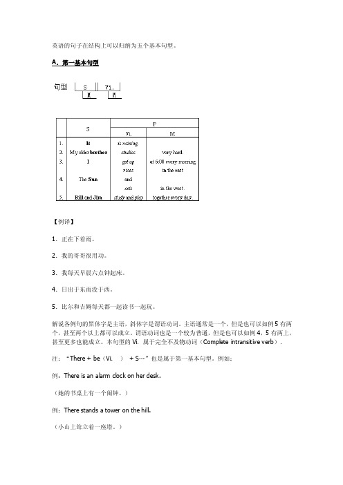 英语的句子在结构上可以归纳为五个基本句型