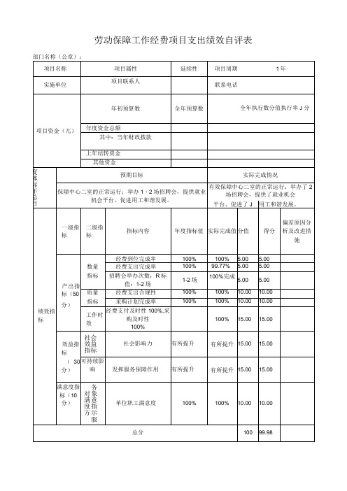 劳动保障工作经费项目支出绩效自评表