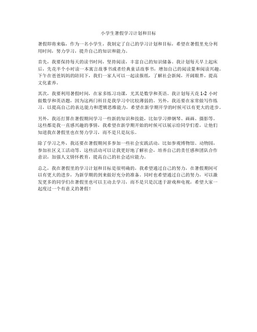 小学生暑假学习计划和目标