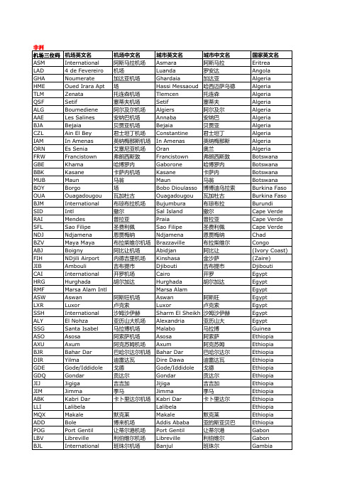 世界航空港三字代码一览表
