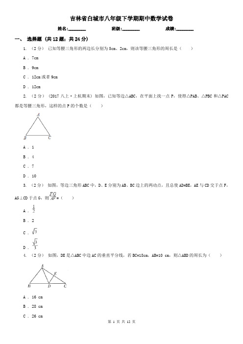 吉林省白城市八年级下学期期中数学试卷