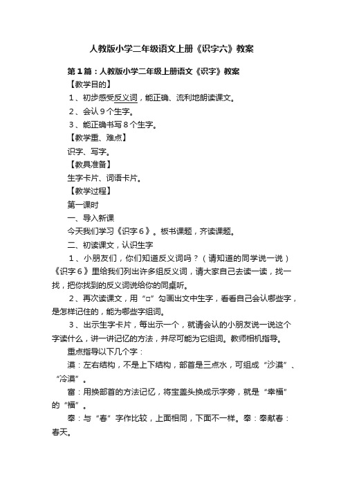 人教版小学二年级语文上册《识字六》教案