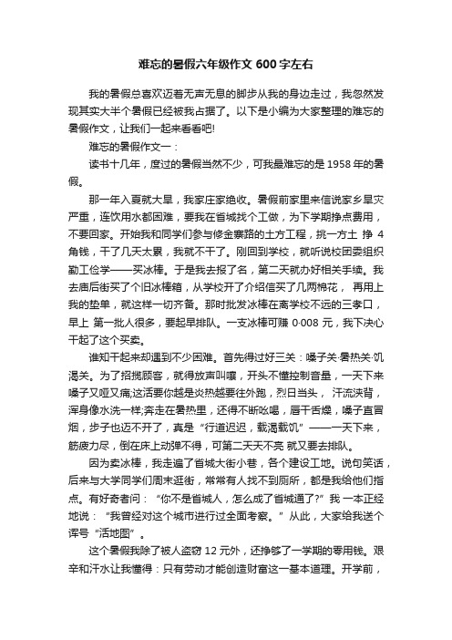 难忘的暑假六年级作文600字左右