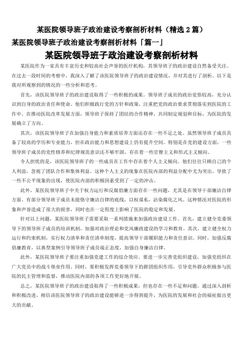 某医院领导班子政治建设考察剖析材料(精选2篇)