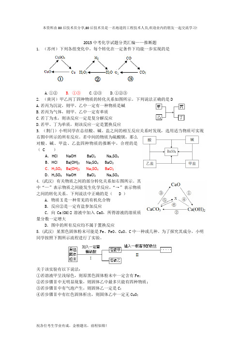 2015年全国各地中考化学试题分类汇编:推断题(含答案)