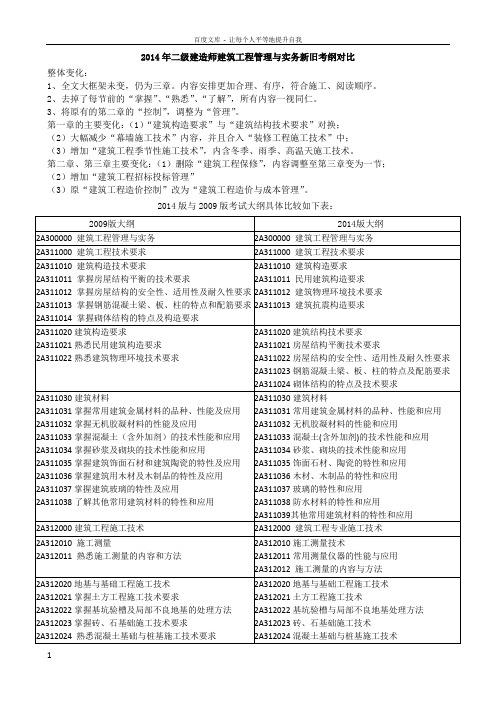 2014年二级建造师建筑工程管理与实务新旧考纲对比