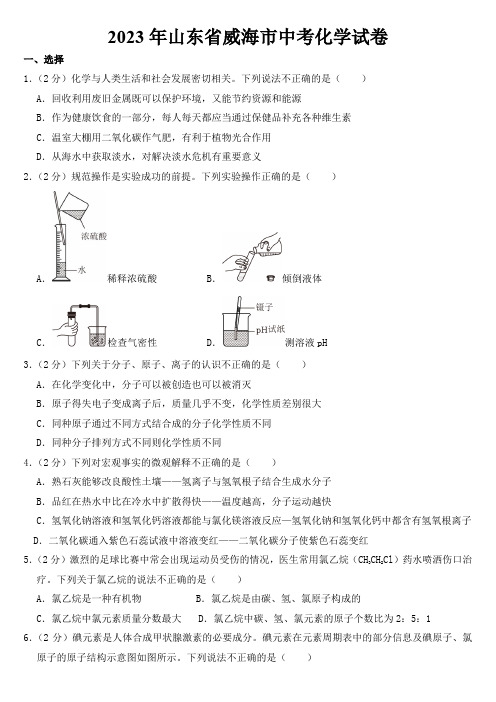 2023年山东省威海市中考化学试卷【含答案】