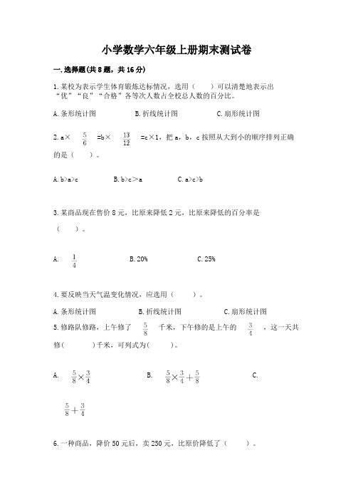 小学数学六年级上册期末测试卷带答案(完整版)