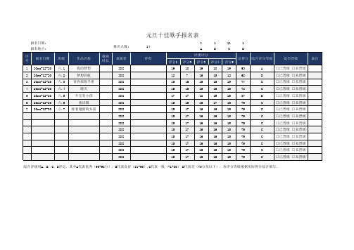 元旦十佳歌手报名表Excel模板