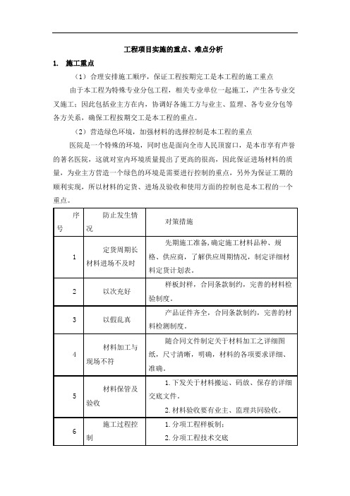 工程项目实施的重点难点