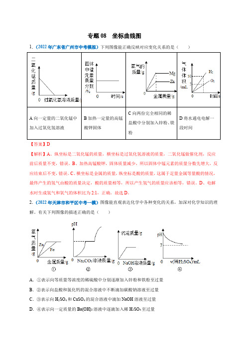 专题08坐标曲线图-2022年中考化学全国各地市模拟题精选专项特训(全国通用)