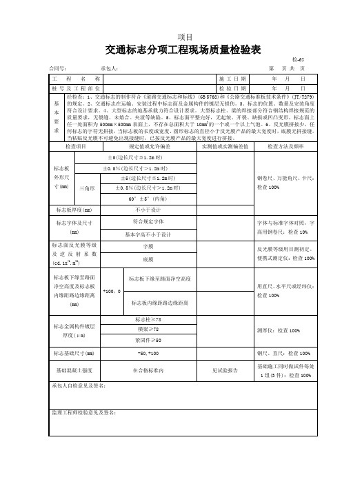 检-65交通标志现场质量检验表