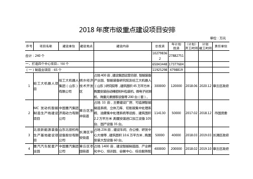 2018年度级重点建设项目安排