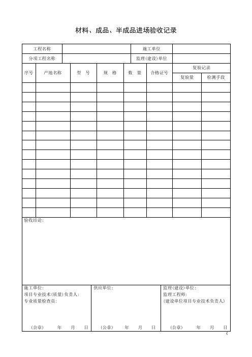 材料、成品、半成品进场验收记录