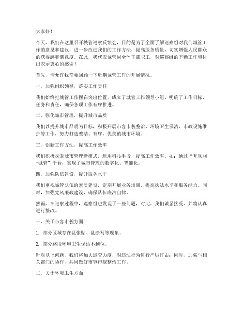 城管巡察反馈会发言稿范文