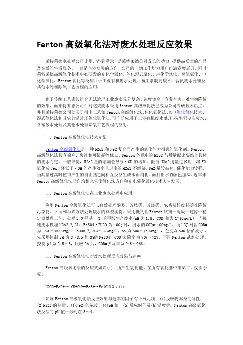 Fenton高级氧化法对废水处理反应效果