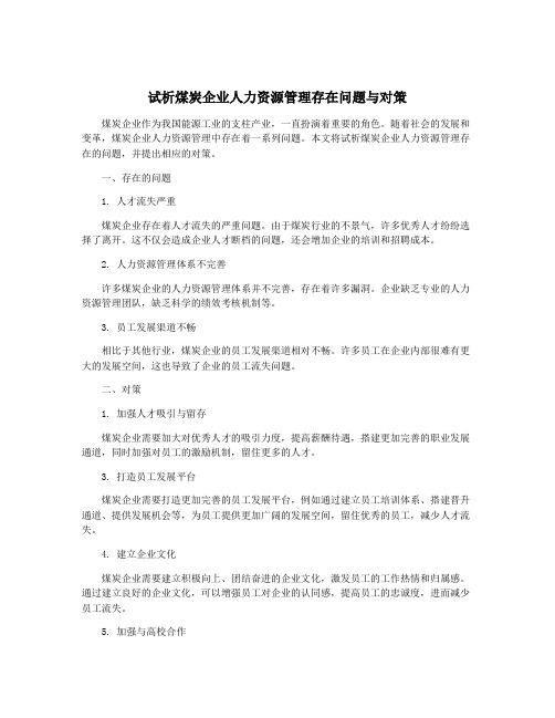 试析煤炭企业人力资源管理存在问题与对策